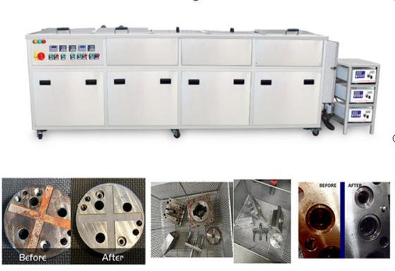 Pembersih Ultrasonik Lima-Tangki Kustom Untuk Penghilangan Karat Suku Cadang Presisi 77L 135L Dan 264L Tangki Pencuci Suku Cadang